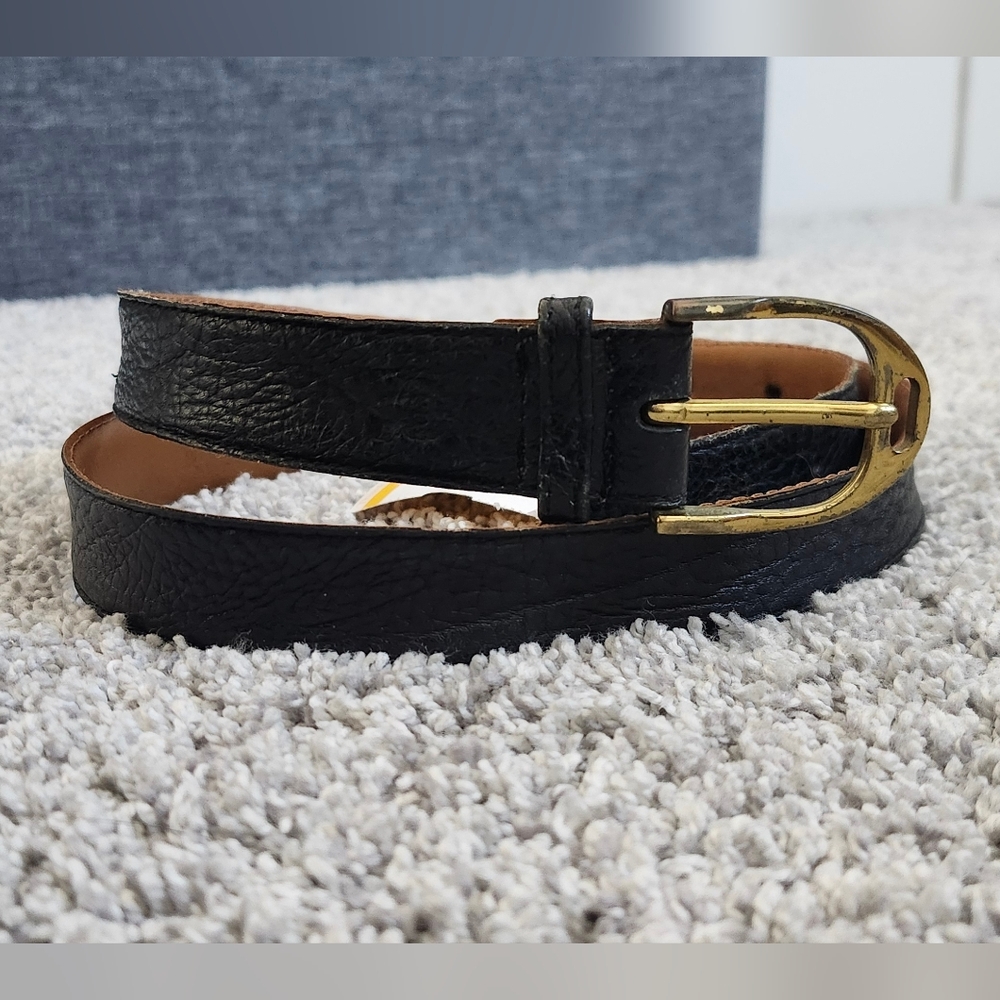 Christian Dior $300 Vintage Shrunken Hide Leather Belt Size 36 (90cm) Black
